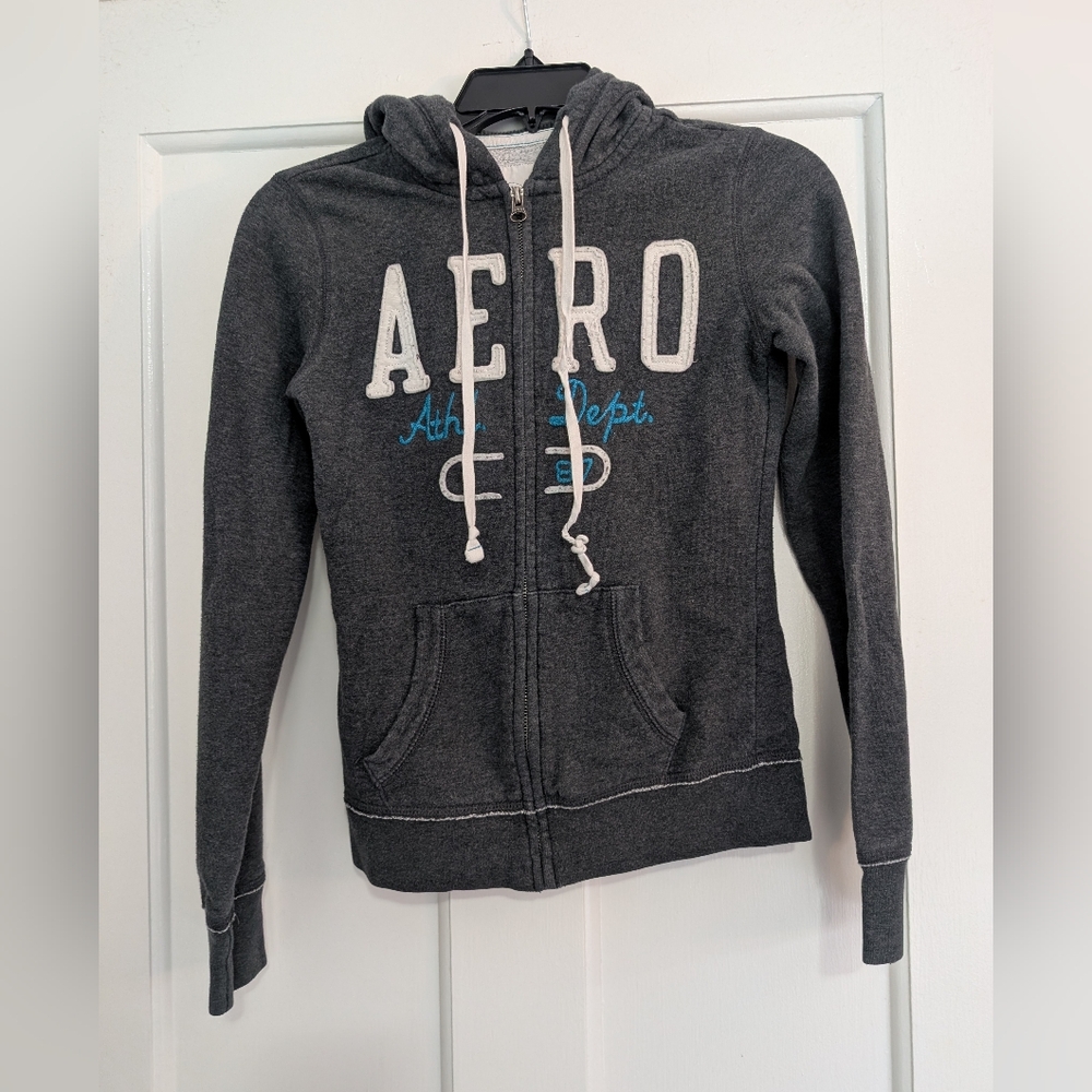 Y2K Aeropostale Gray Full Zip Hoodie Womens Sz XS Athletic Dept 87 Sweatshirt